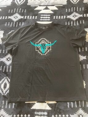 Black Tee with Teal Longhorn Graphic